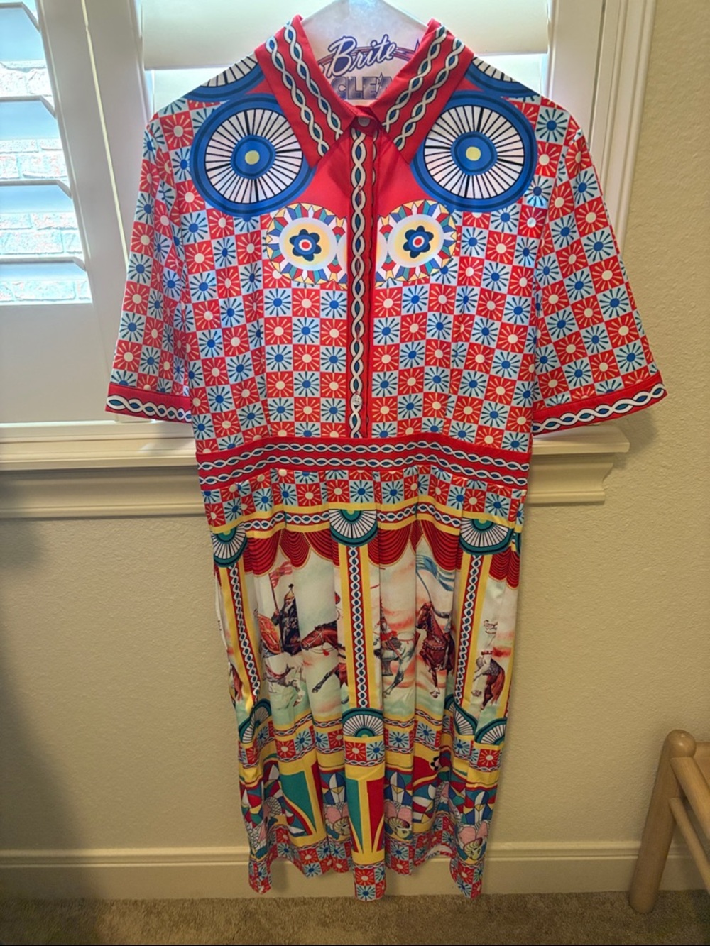 Red Multi-Print Midi Dress with Graphic Motif